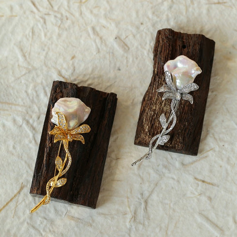 Rose Baroque Pearl Brooch - House Of Pearls